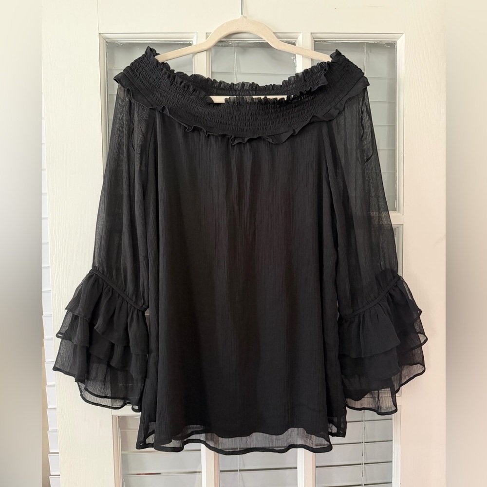 Antthony Original Women's XL Off Shoulder Black Ruffle Sleeve Blouse | SKU 0202